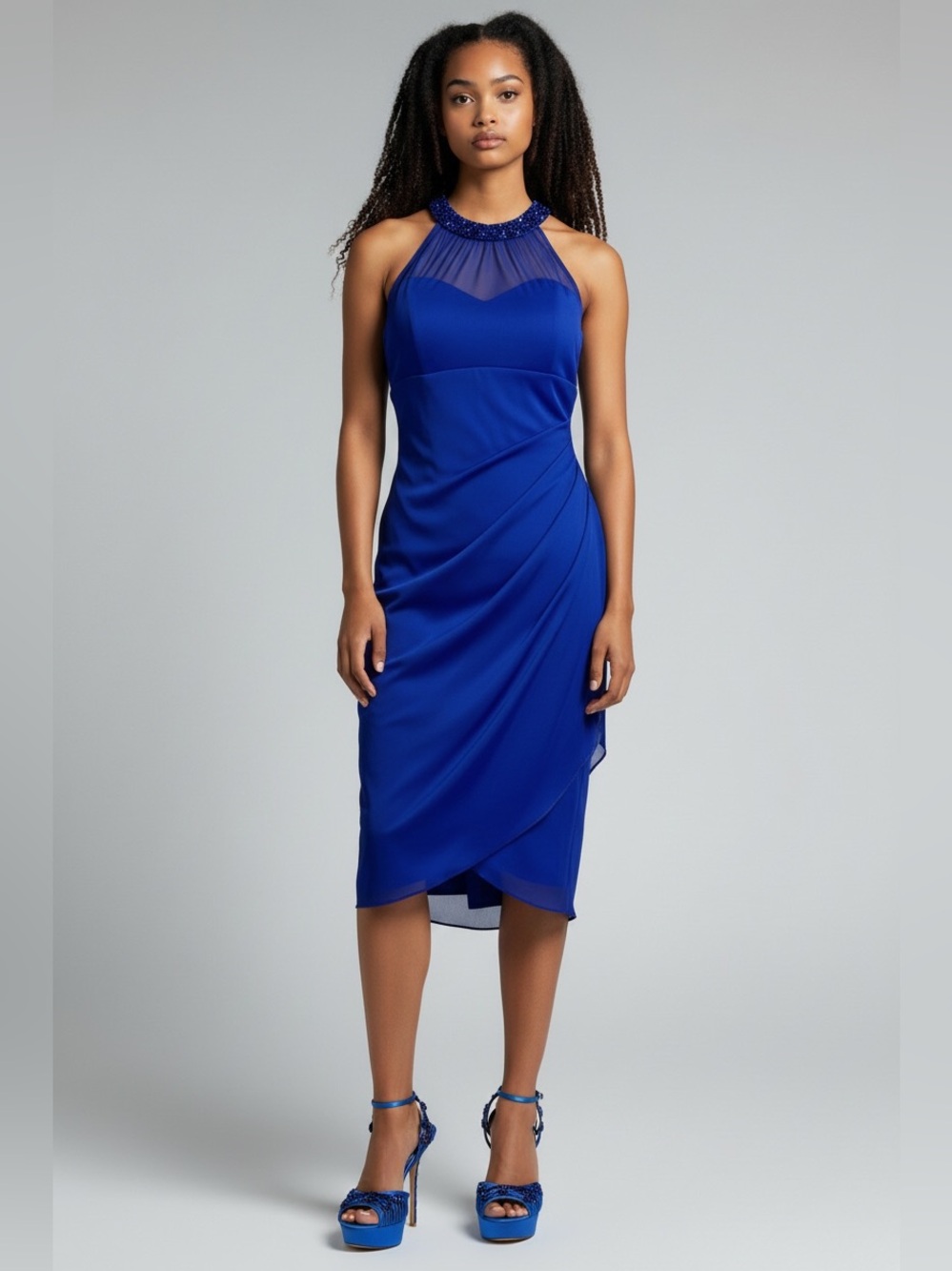 Cache Ruched Halter Sheath Cocktail dress
Cobalt Blue women's rare
Size: 10